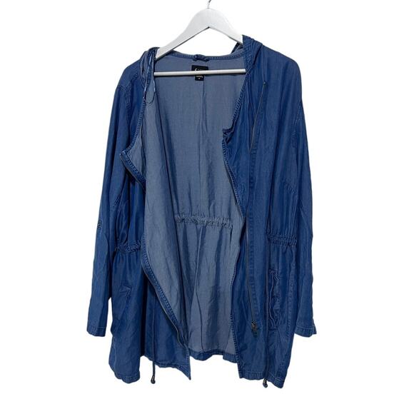 Simply Emma Plus Denim Tencel Full Zip Hooded Utility Jacket Women's Size 3X - Picture 12 of 15